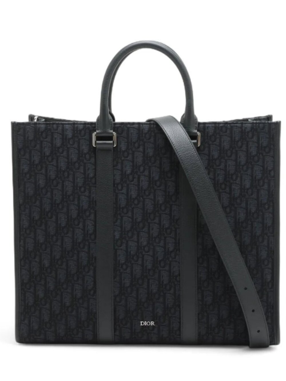 Christian Dior Oblique East West Canvas Leather Two-Way Handbag Black